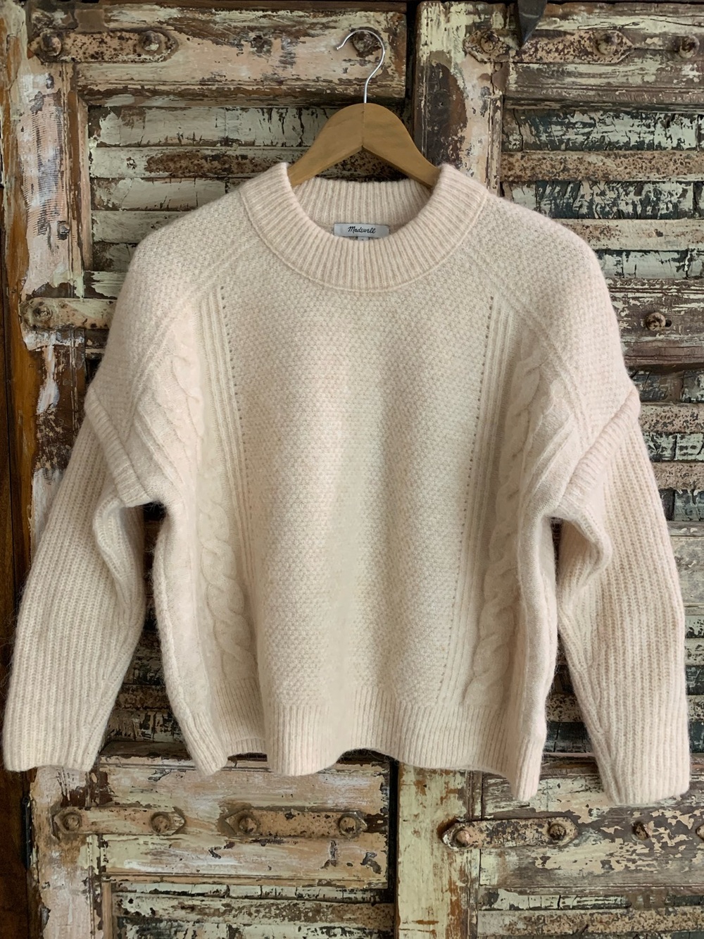 Madewell Havener Alpaca Wool Blend Cable Crewneck Sweater, Boxy Pullover NWOT, S